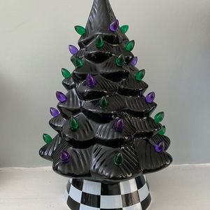 Black Ceramic Tree, Green & Purple Lights, Halloween, Nightmare Before Christmas